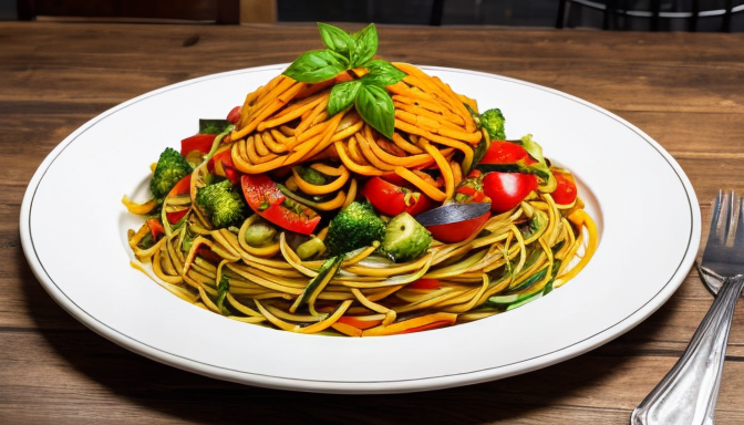 Kolorowe spaghetti z warzywami