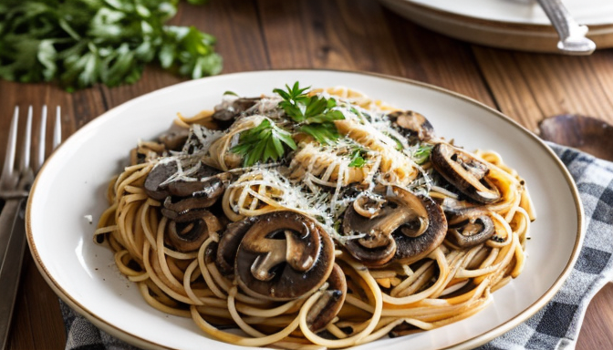 Spaghetti z pieczarkami krok po kroku